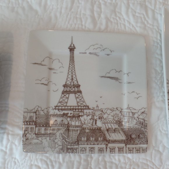 222 Fifth City Scenes Sepia Paris Eiffel Tower dinner/salad/bowl set - Picture 3 of 5